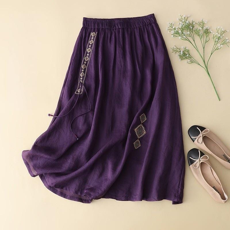 2025 new/Retro/Artistic/Cotton and Linen/Skirt/Thin/Temperament/Midi/Skirt/Loose/Light/Versatile Skirt
