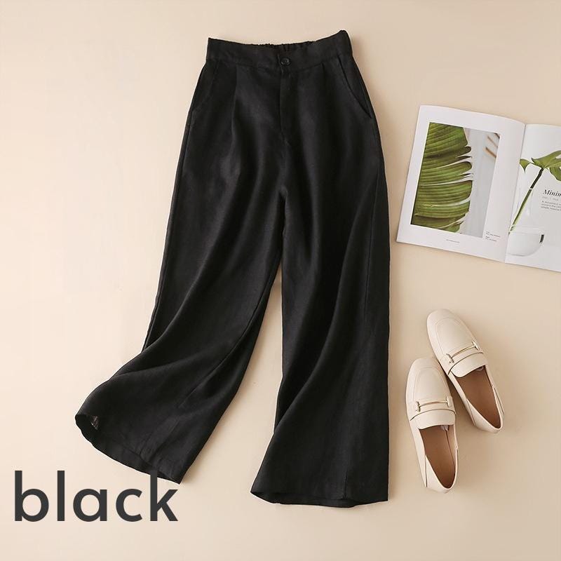 wide leg pants/women's cotton and linen pants/Linen pants/cropped pants/women's pants