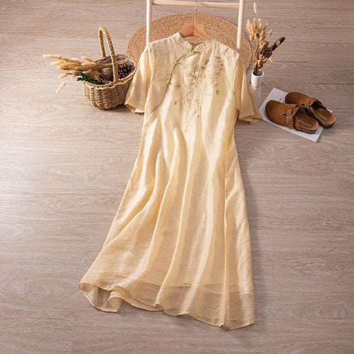 2025 new style/stand-up collar/disc button/temperament/versatile dress/high fashion/Boho Embroidered Dress
