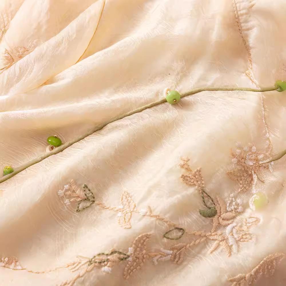 2025 new style/stand-up collar/disc button/temperament/versatile dress/high fashion/Boho Embroidered Dress