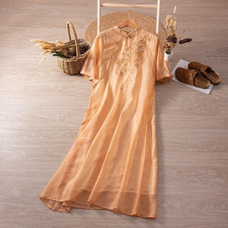 2025 new style/stand-up collar/disc button/temperament/versatile dress/high fashion/Boho Embroidered Dress