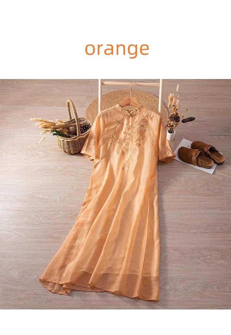 2025 new style/stand-up collar/disc button/temperament/versatile dress/high fashion/Boho Embroidered Dress