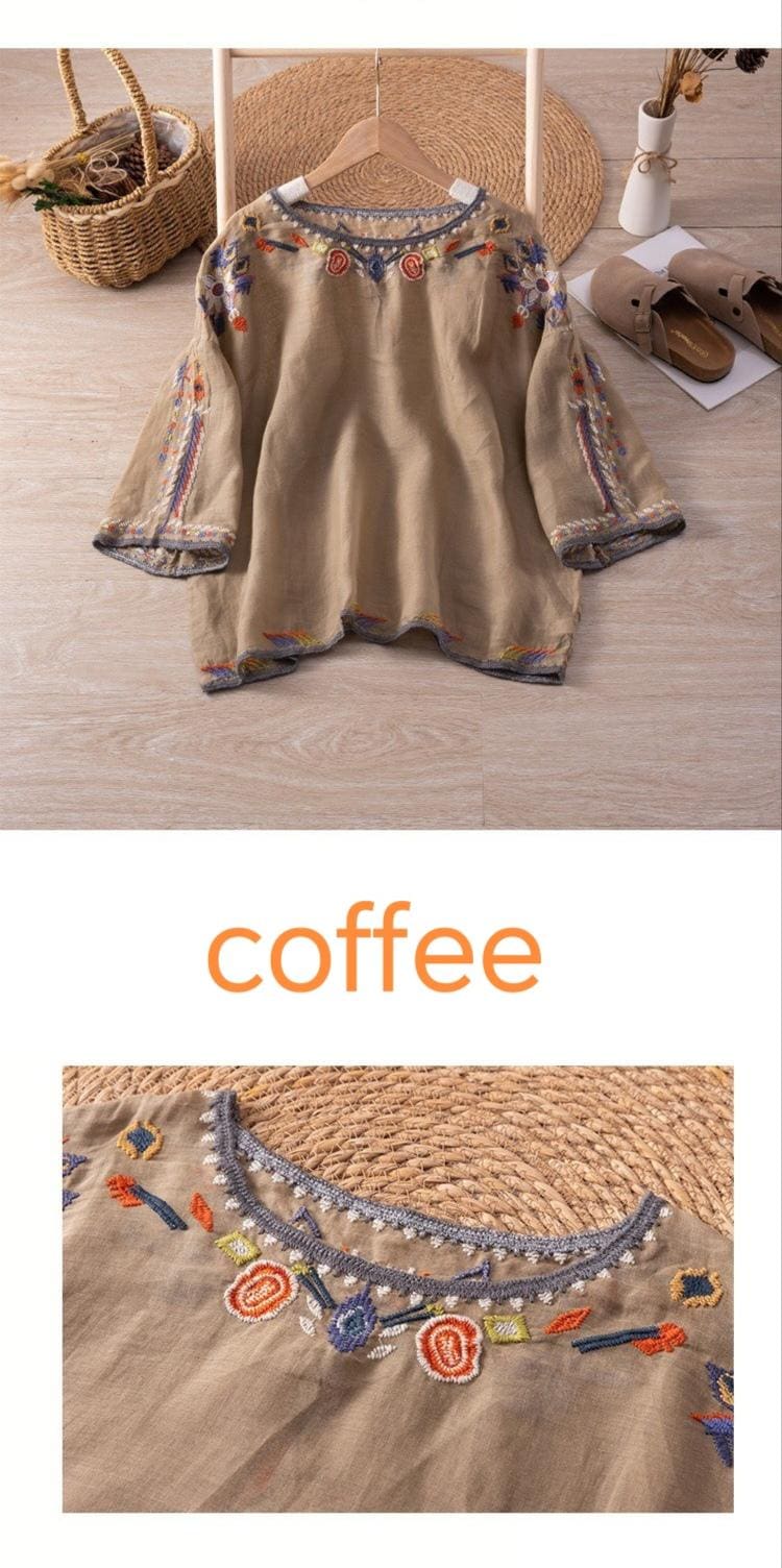 Boho Embroidered Blouse | Vintage-Inspired Loose Fit Top | Ethnic Folk Style Peasant Shirt for Women