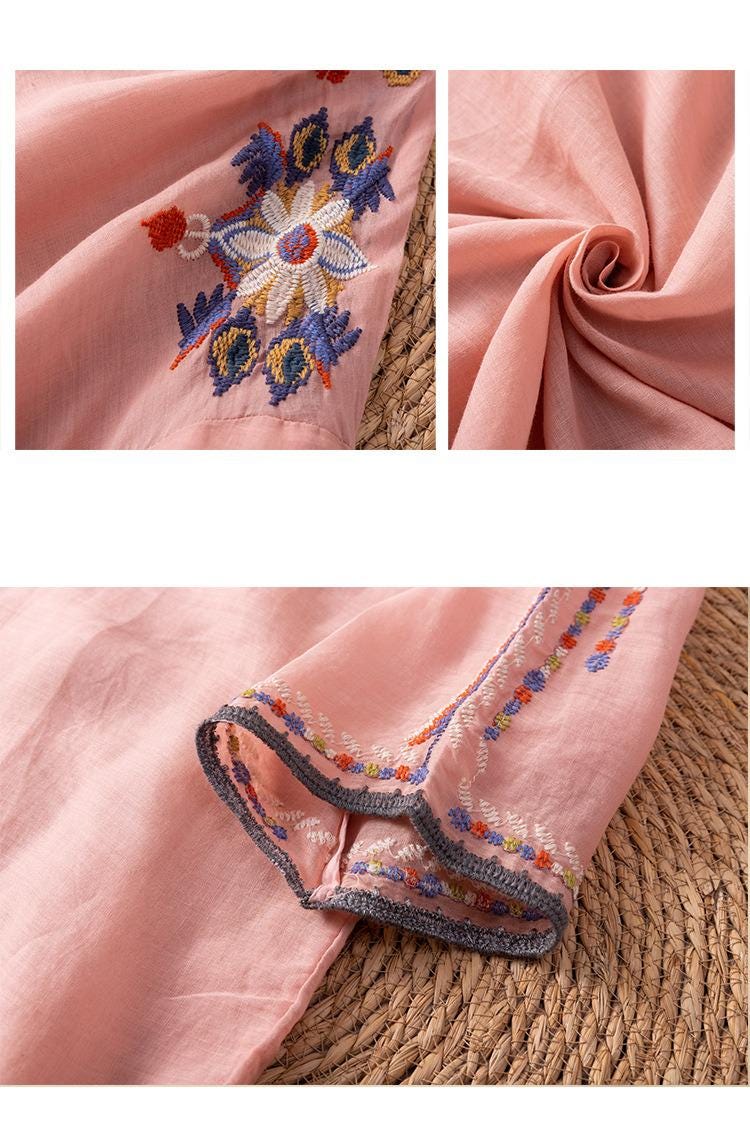 Boho Embroidered Blouse | Vintage-Inspired Loose Fit Top | Ethnic Folk Style Peasant Shirt for Women